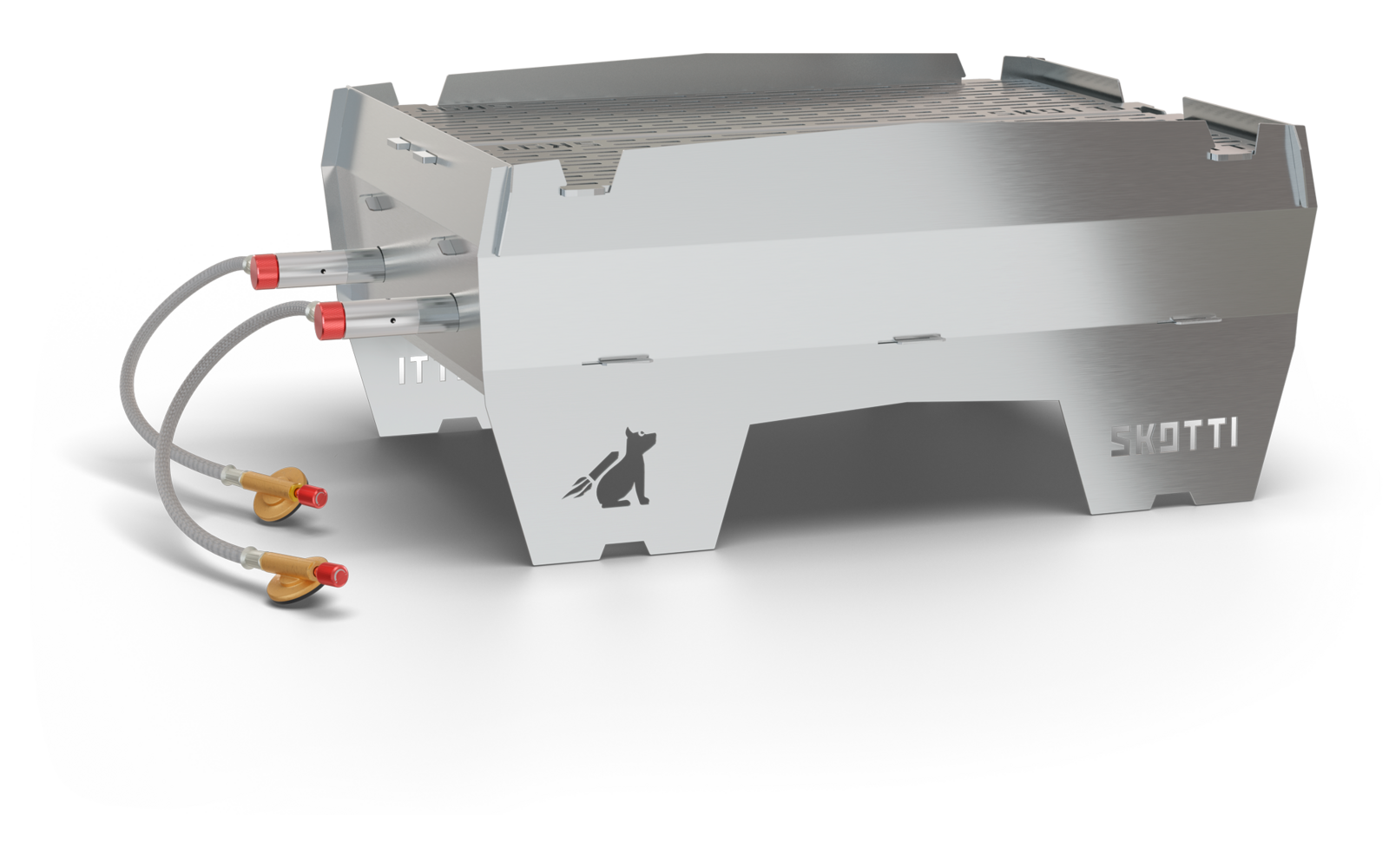 Graues elektrisches Gerät mit Kabeln auf weißem Hintergrund