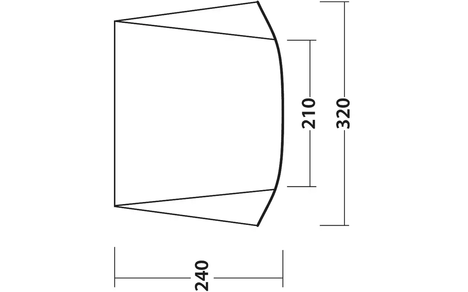 Technische Zeichnung mit Maßen 320, 240 und 210 Millimeter