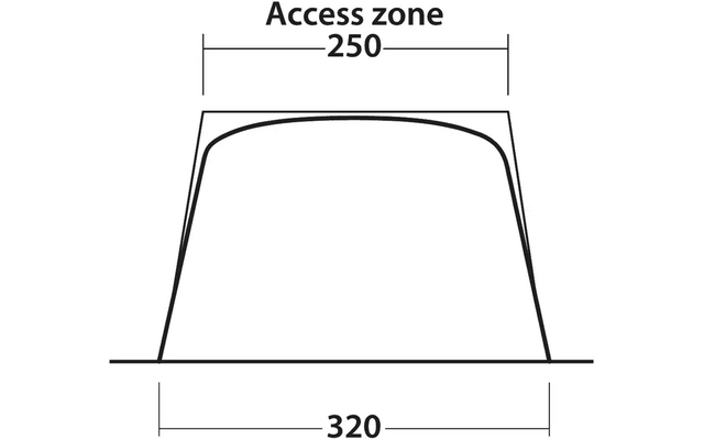 Technische Zeichnung eines Objekts mit den Maßen 250 mm und 320 mm