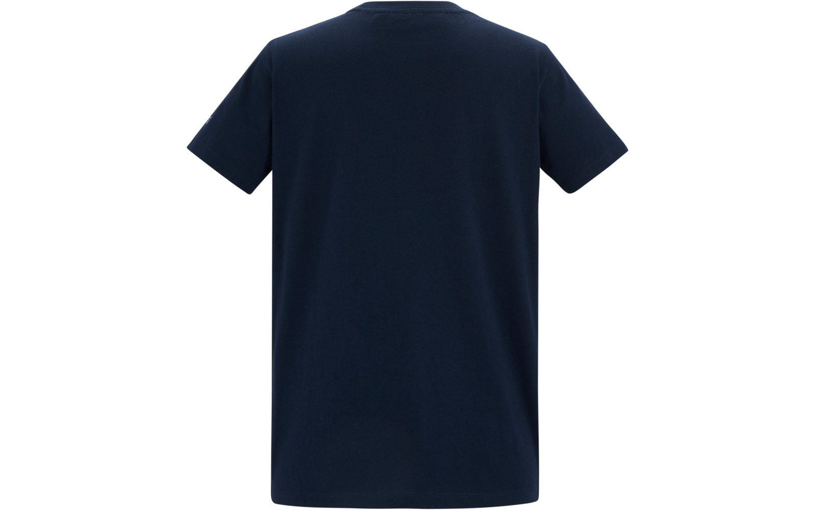 Dunkelblaues T‑Shirt von hinten auf weißem Hintergrund