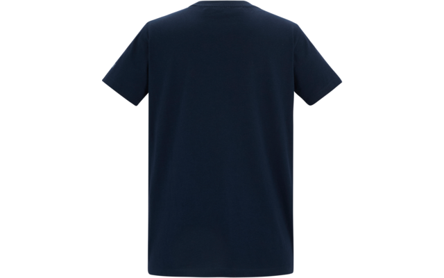 Dunkelblaues T‑Shirt von hinten auf weißem Hintergrund