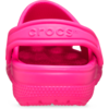 Sabot Crocs rose vu de dos, logo 'crocs' embossé sur la bride du talon