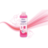 Roze kunststoffles met witte dop en etiket met de tekst Berger Fresh Rinse Konzentrat, roze vloeistofsplashs en gebogen roze strepen op een witte achtergrond