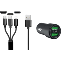 IWH Dual 3 in 1 USB Ladeger&auml;t f&uuml;r Autos 3 Anschl&uuml;sse 1,2 Meter