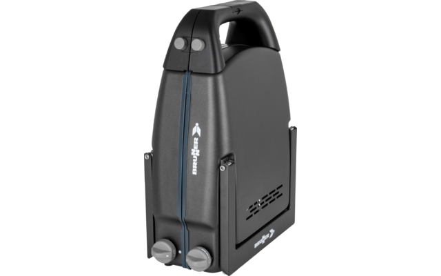 Schwarzes, modernes E-Bike-Akkugehäuse mit blauer LED-Anzeige