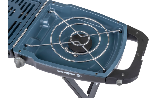 Tragbarer Gasgrill mit offenem Deckel