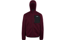 Chaqueta con capucha de color rojo oscuro con cremallera y bolsillo negro en el pecho