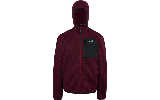 Dunkelrote Kapuzenjacke mit Reißverschluss und schwarzer Brusttasche