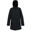 Schwarzer Parka mit Kapuze und Reißverschluss, vorne zwei große Taschen