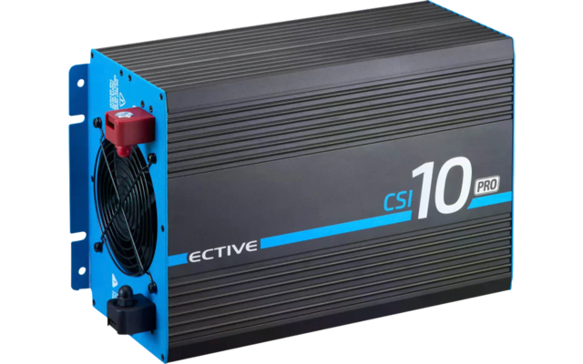 Onduleur bleu et noir avec ventilateur sur le côté gauche