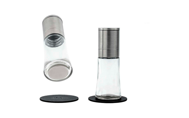 Moulins à épices magnétiques 1 x moulin à poivre, 1 x moulin à sel, 2 x pastilles de nano-gel en métal (7,5 cm)
