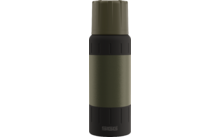 Bouteille cylindrique verte et noire avec bouchon et logo 'SIGG' près du bas