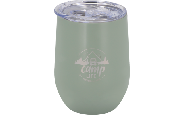 Groene drinkbeker met transparante deksel en 'Camp Life' opdruk