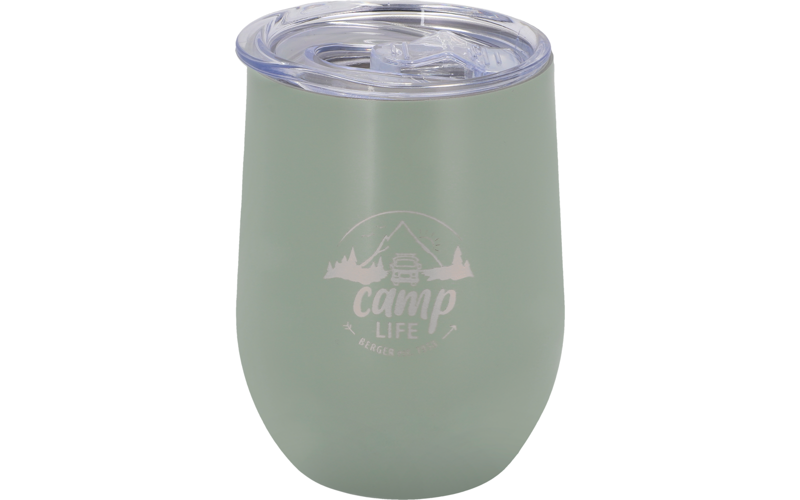 Groene drinkbeker met transparante deksel en 'Camp Life' opdruk