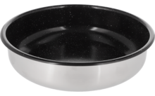 Schwarze Bratpfanne mit silbernem Griff