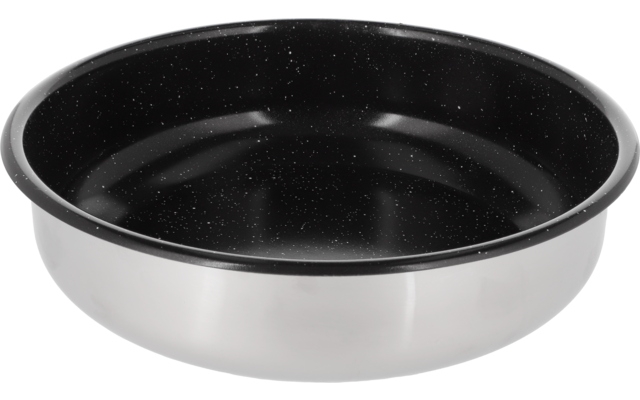 Schwarze Bratpfanne mit silbernem Griff