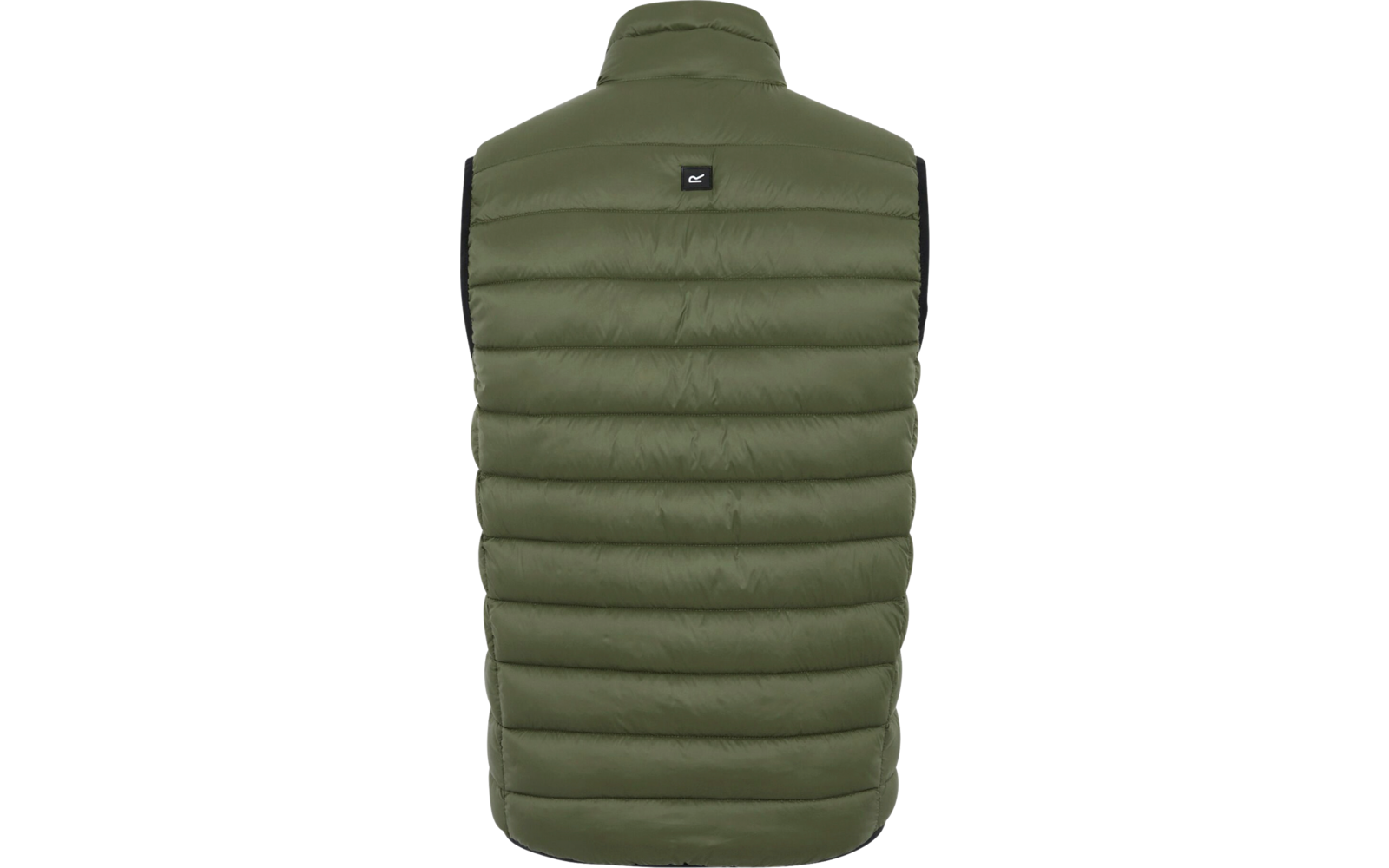 Chaqueta sin mangas acolchada verde con cuello alto, vista trasera