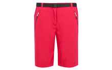Short rouge avec poches zippées et ceinture noire