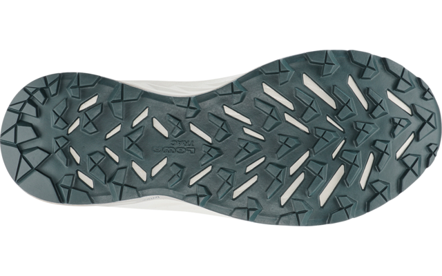 Parte inferiore di una suola con battistrada verde scuro e inserti bianchi