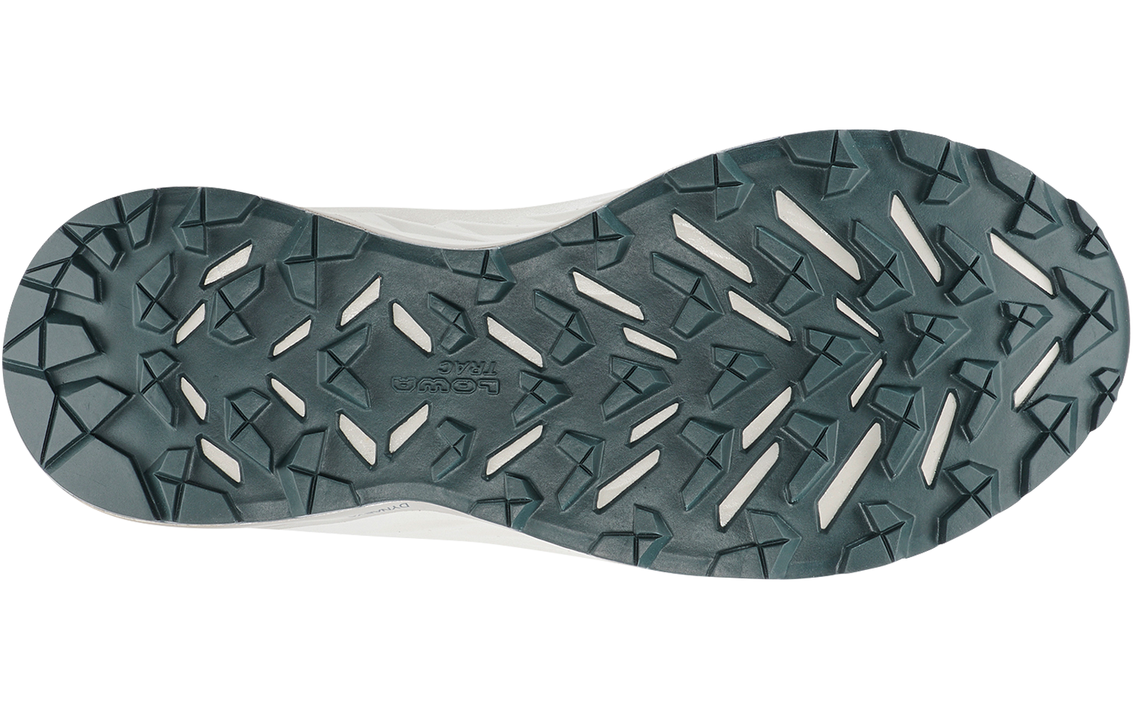 Parte inferiore di una suola con battistrada verde scuro e inserti bianchi