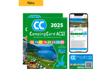 Guía de camping ACSI CampingCard 2025 con tarjeta de descuento para 3000 campings de 25 países