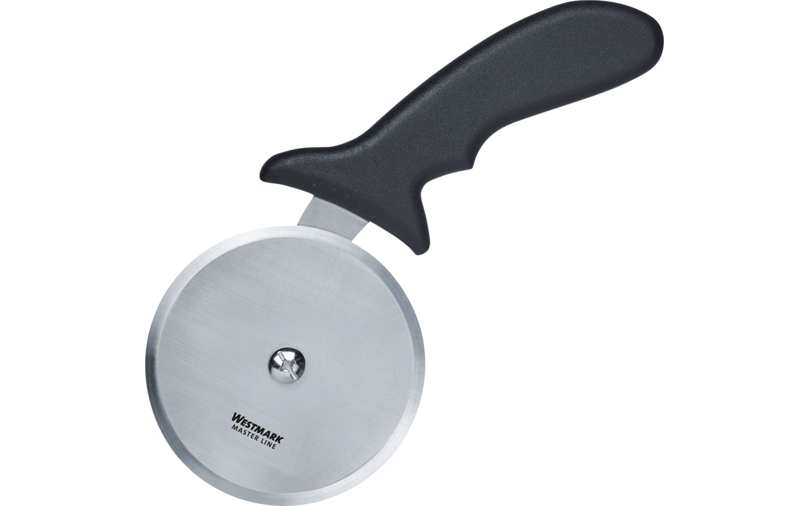 Roue de coupe ronde en acier inoxydable avec poignée noire en plastique et logo 'WESTMARK'