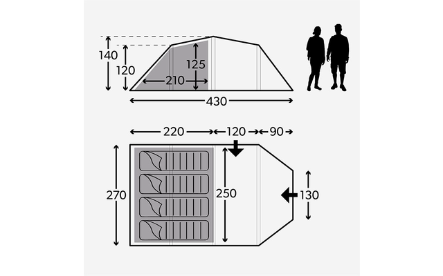 Kampa Mersea 4 Tente de camping avec arceaux pour 4 personnes 430 x 270 x 140 cm
