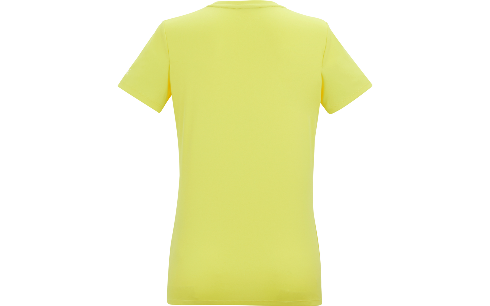 T-shirt jaune à manches courtes, vue de dos, sur fond blanc
