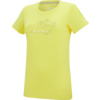 T-shirt jaune à manches courtes, encolure ronde, imprimé floral et inscription imprimée sur le devant