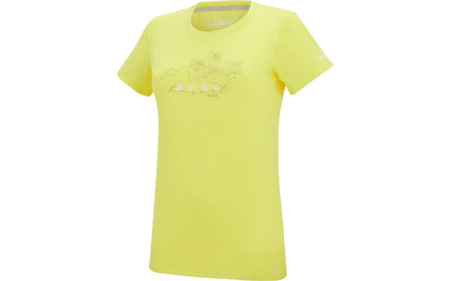 T-shirt jaune à manches courtes, encolure ronde, imprimé floral et inscription imprimée sur le devant