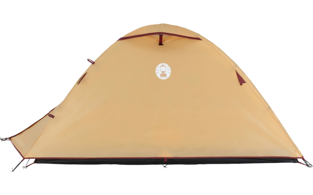 Gelbes, halbrundes Zelt mit rundem Logo oben in der Mitte, sichtbaren Reißverschlüssen an den Seiten und dunkler Bodennaht