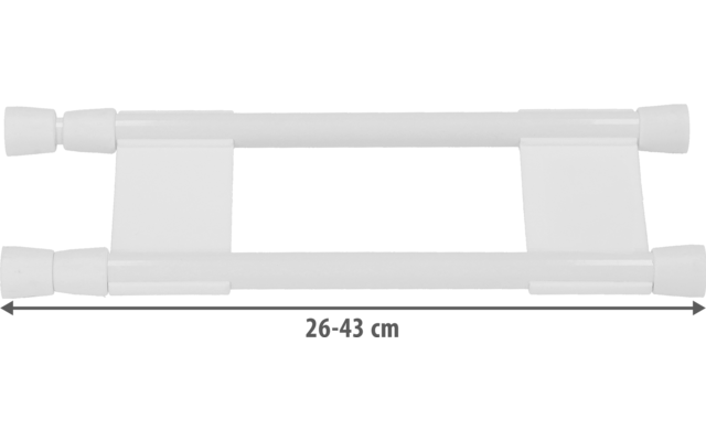Zwei weiße runde Stangen nebeneinander, jeweils mit zwei rechteckigen Halterungen, auf weißem Hintergrund