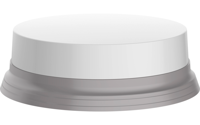 Runde, zweistufige Plattform mit weißer Oberseite und grauem Sockel