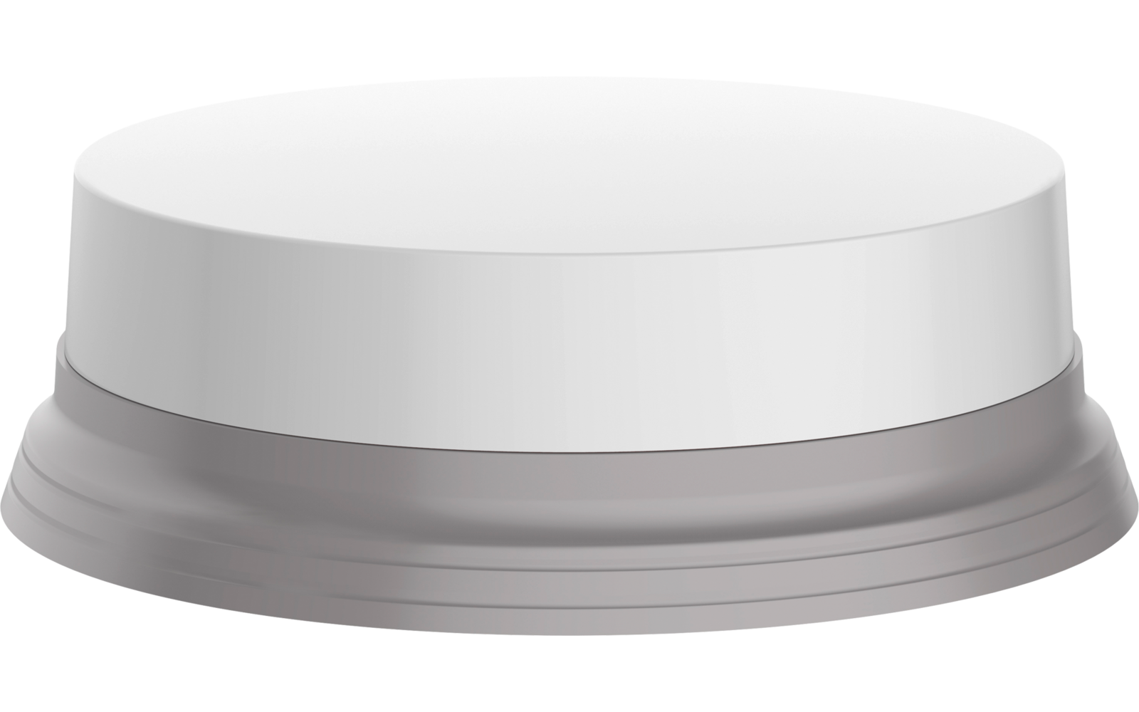 Runde, zweistufige Plattform mit weißer Oberseite und grauem Sockel