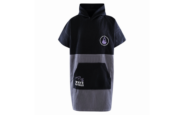 Robe à capuche à manches courtes en noir et gris avec poche avant et logo imprimé