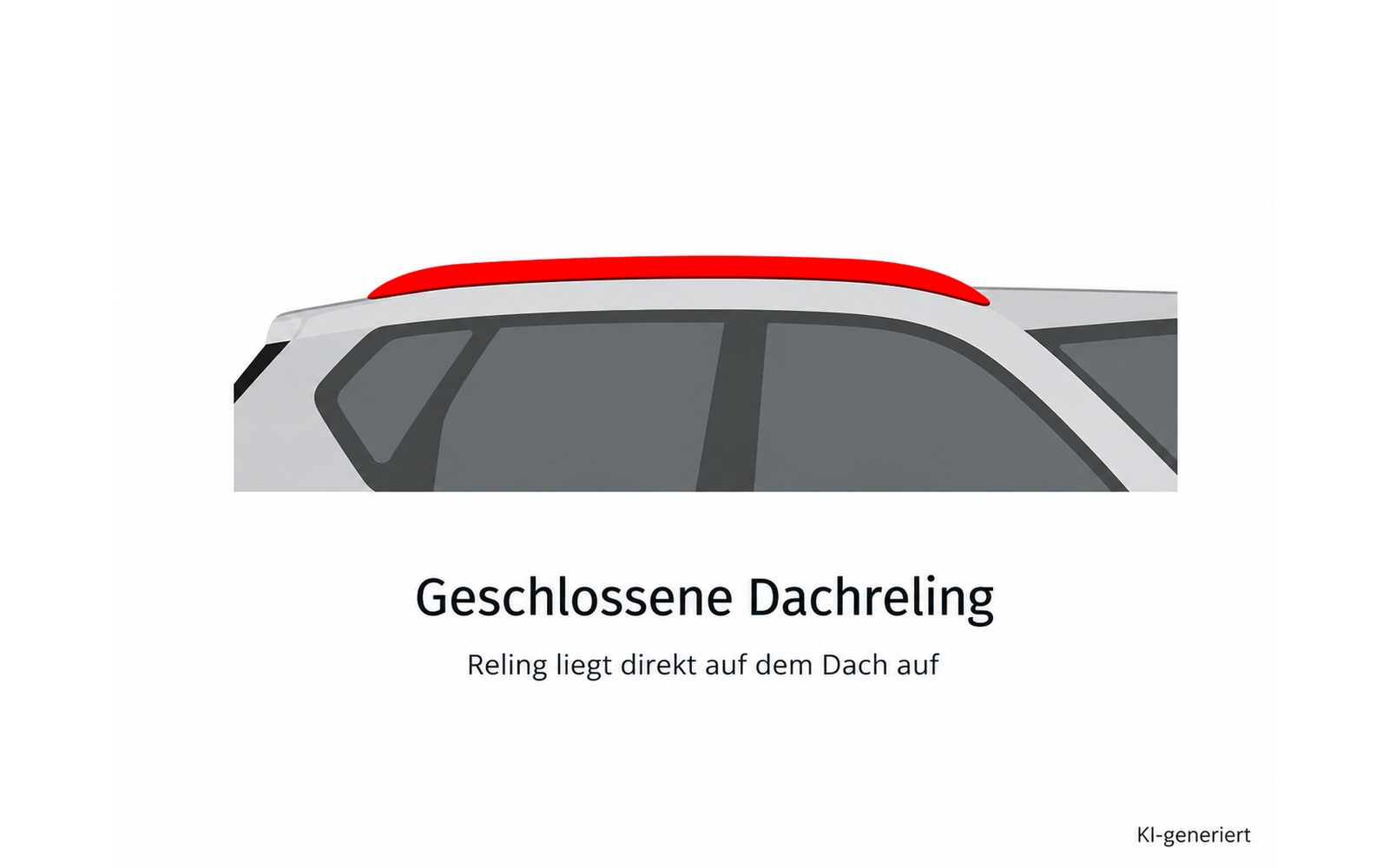 Seitenansicht eines Autodachs mit roter Dachreling, Seitenscheibe und grauer Karosserie