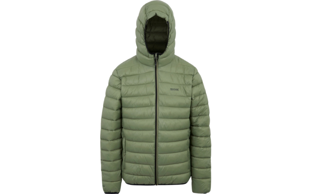 Grüne, gesteppte Winterjacke mit Kapuze und Reißverschluss vorne