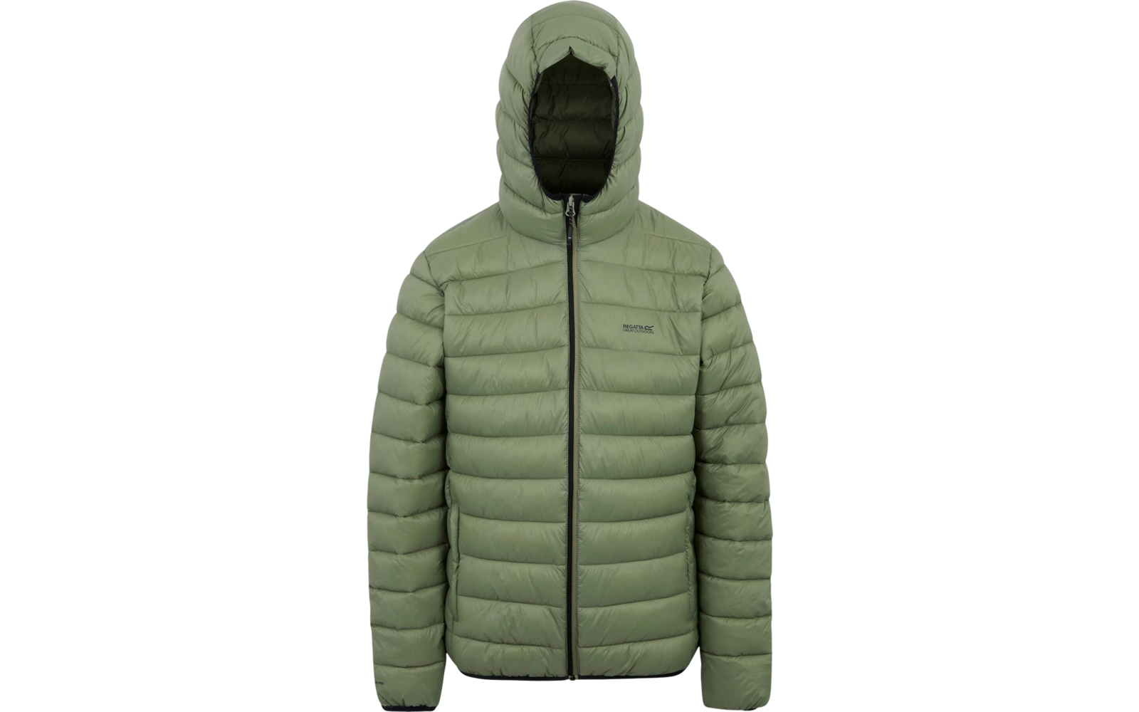 Grüne, gesteppte Winterjacke mit Kapuze und Reißverschluss vorne