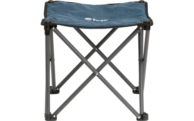 Klapphocker mit blauem Stoffbezug und grauem Metallgestell