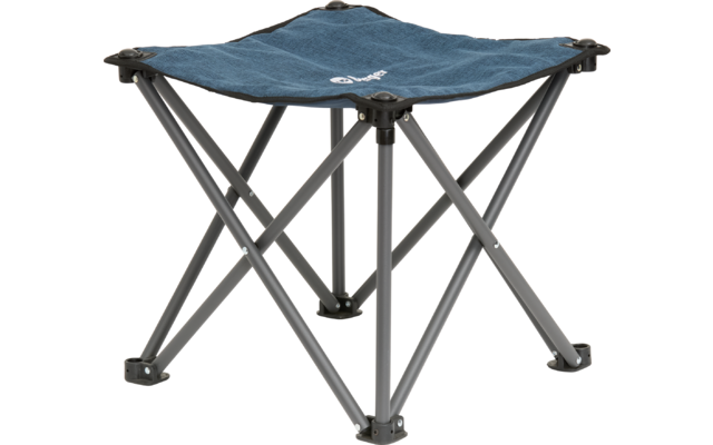 Kleiner blauer Klapphocker mit vier Beinen aus Metall