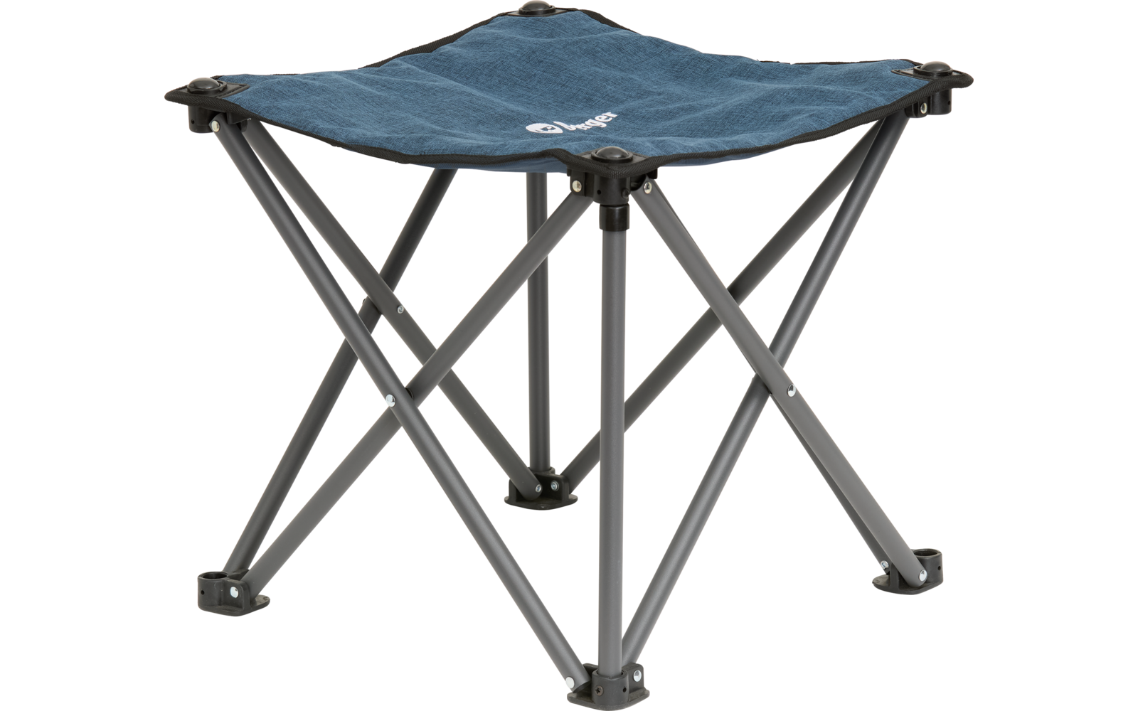 Kleiner blauer Klapphocker mit vier Beinen aus Metall