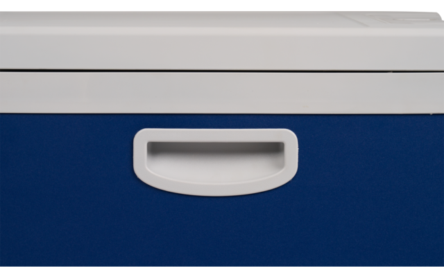 Weiße Griffmulde in blauem Schubladenfront, oberer Rand weiß