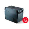 Blue square cooler box with black lid and handles