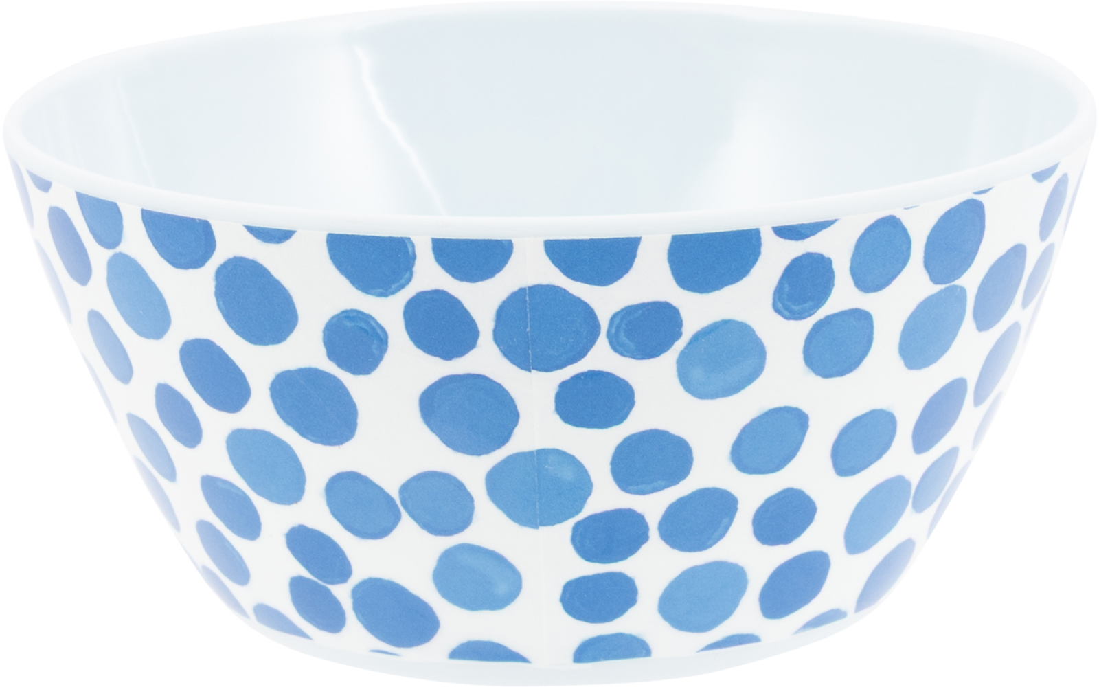Witte kom met onregelmatige blauwe stippen, leeg