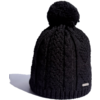 Schwarze gestrickte Mütze mit Bommel