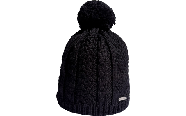 Schwarze gestrickte Mütze mit Bommel