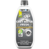 White plastic bottle with grey screw cap and label showing 'THETFORD' logo, large text 'GREY WATER FRESH CONCENTRATED', icons, green circular '95%' symbol, drain-grate illustration and small text at the bottom