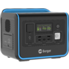 Schwarzes rechteckiges Gerät mit blauen Kanten, Frontdisplay mit Zahlen und Symbolen, mehrere Anschlüsse (USB, AC), Ein-/Ausschalter, Markenlogo "Berger", seitliche Lüftungsgitter und integriertes LED-Licht