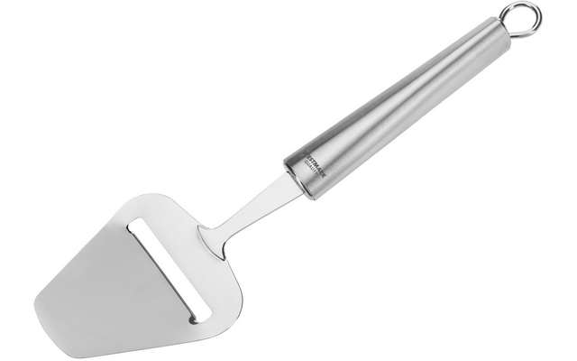 Coupe-fromage en acier inoxydable avec long manche, lame fendue et anneau pour suspendre