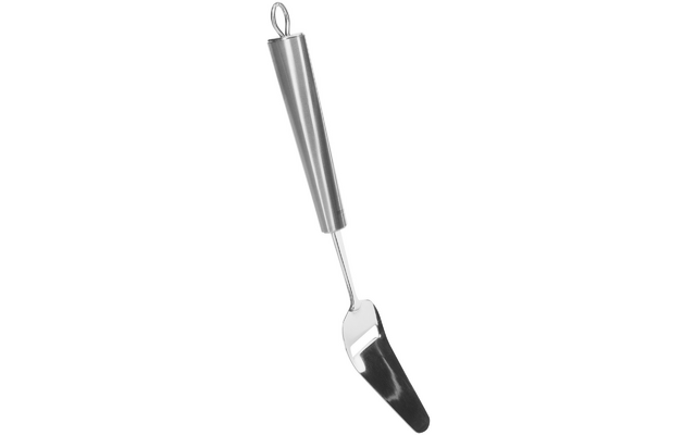 Ustensile de cuisine en métal avec long manche conique et lame métallique plate inclinée avec fente étroite